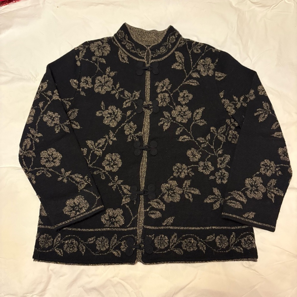 Talbots wool Cardigan Black & Golden Tan - Picture 5 of 13